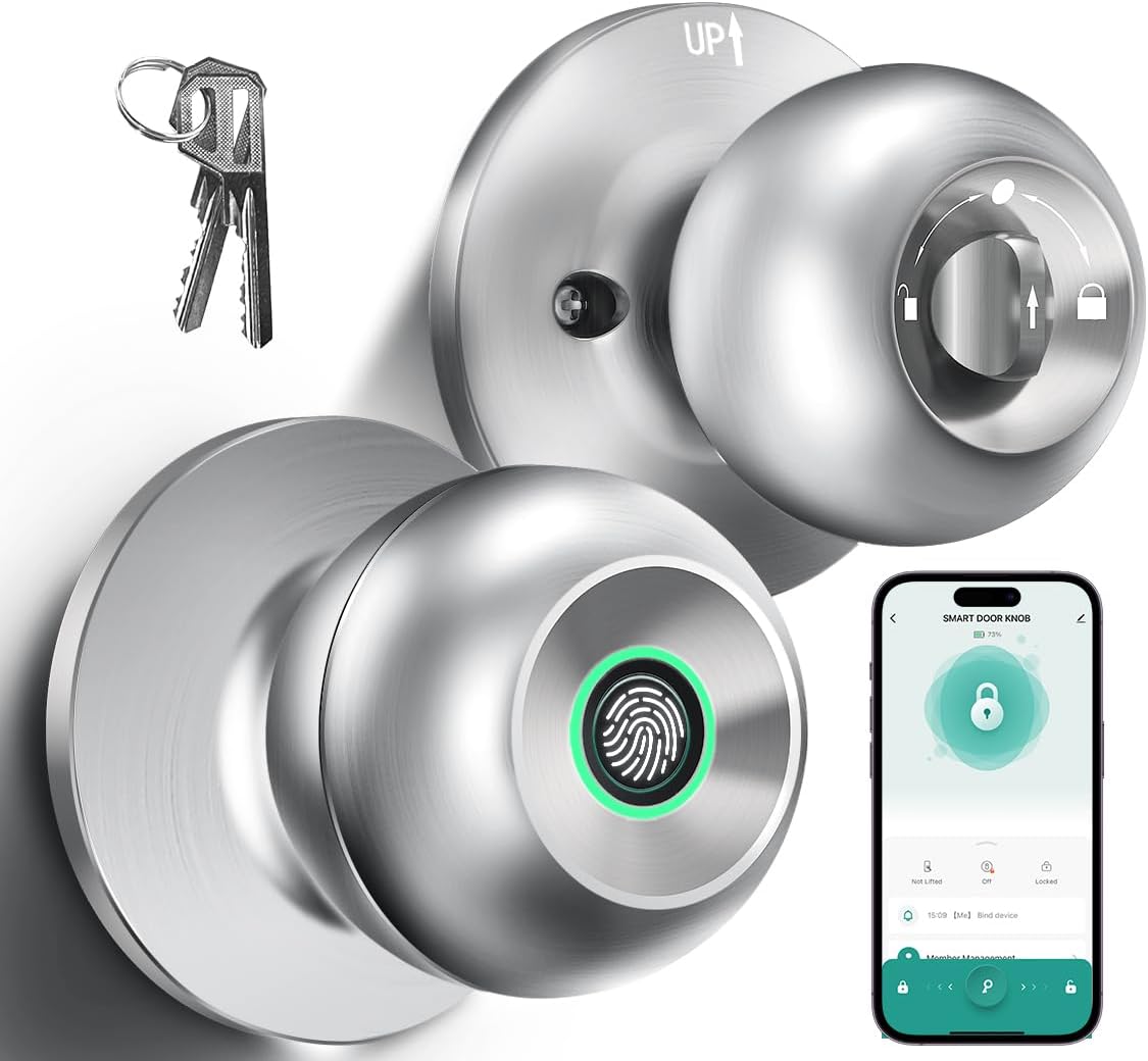 Smart Fingerprint Door Lock - Biometric Keyless Entry Knob with App Control for Home, Office & Garage