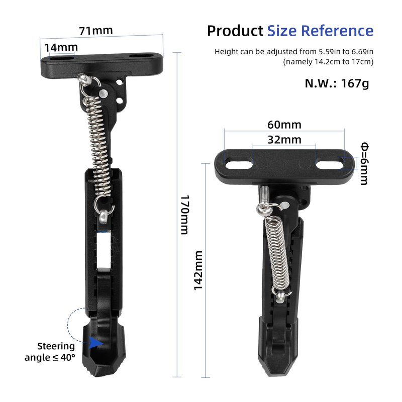 ulip Electric Scooters Kickstand Adjustable Parking Stand Feet Support Replacement Accessories for Gotrax G4 Hiboy S2 Pro Xiaomi M365 1S Pro Pro2 MI3(Black)