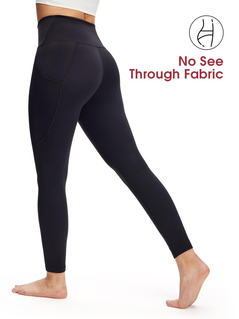 NANJI High Waisted Leggings with Pockets for Women - Tummy Control, Buttery Soft Yoga Pants, Squat Proof Workout Leggings (M, Black)