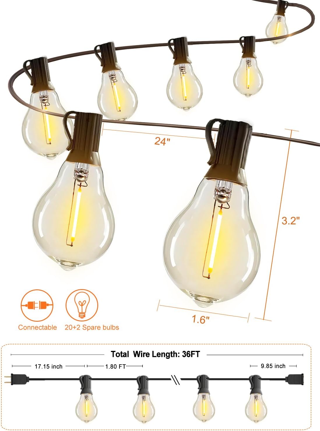 200FT Waterproof LED Outdoor String Lights with 100 Shatterproof Edison Bulbs - Dimmable Patio Decor for Backyard & Garden
