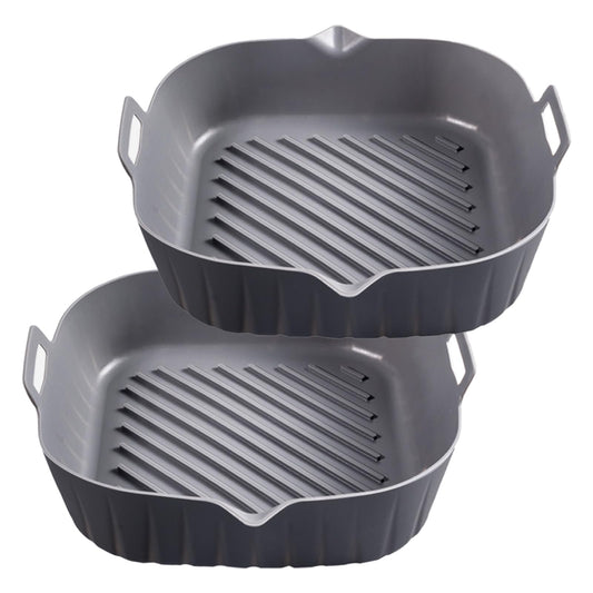 Golden Associate Silicone Liners Square for Air Fryer, 2 Pcs Non-stick Food-grade Reusable Basket Silicone Pot Baking Tray Airfryer Accessories, Top Size 8 inches, Bottom Size 7 inches, Grey