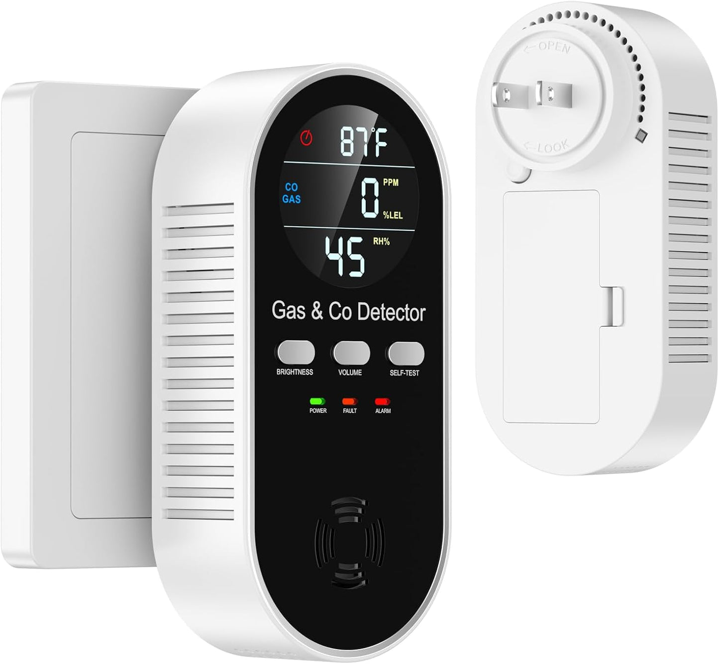 5-in-1 Carbon Monoxide & Natural Gas Detector with Temperature & Humidity Sensor - Battery Backup, LED Display, Sound & Light Alerts for Home & Hotel