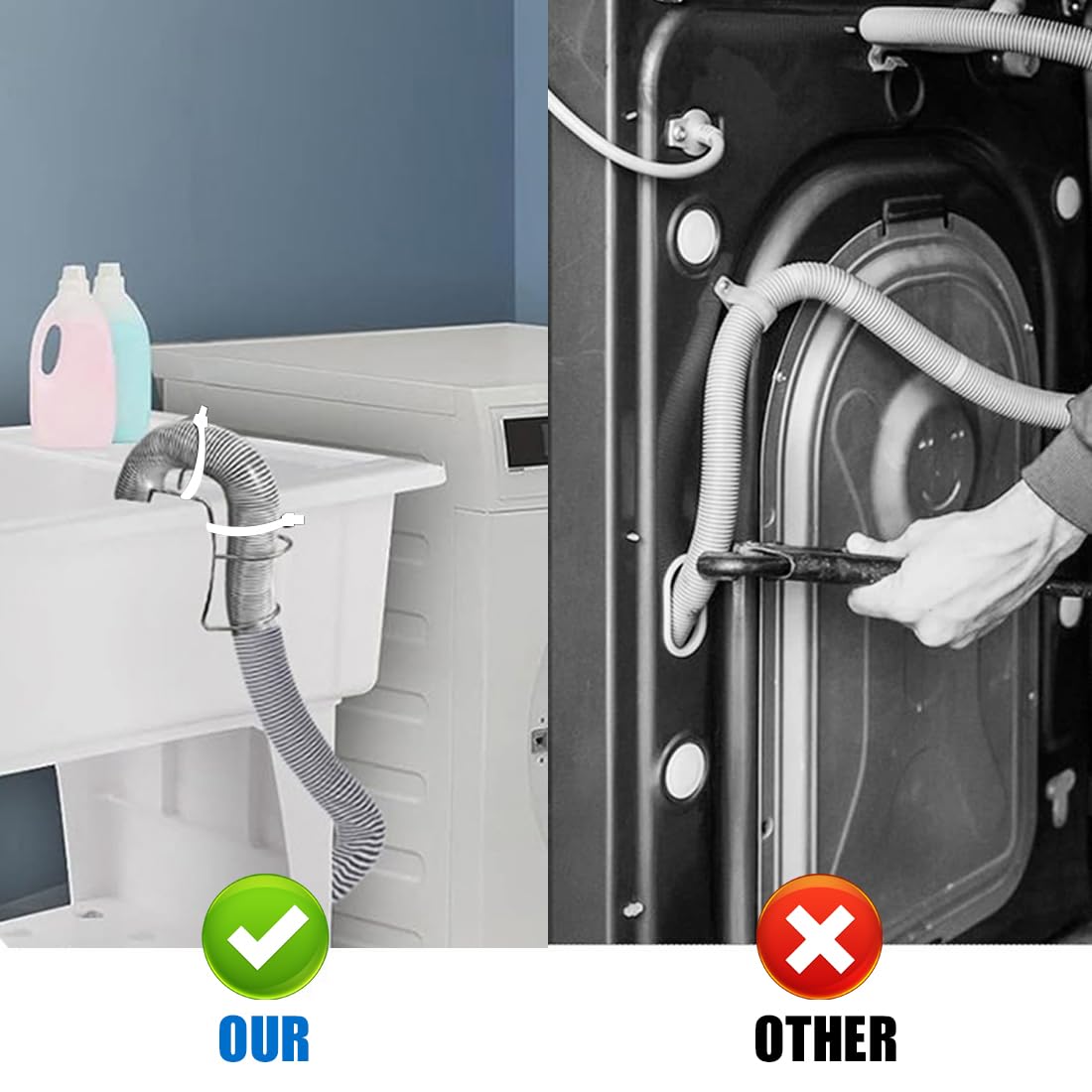 Universal Washing Machine Drain Hose Holder Adjustable Utility Sink Clamp Hook Stainless Steel Laundry Tub Hose Guide Clip Fits All Drain Hoses