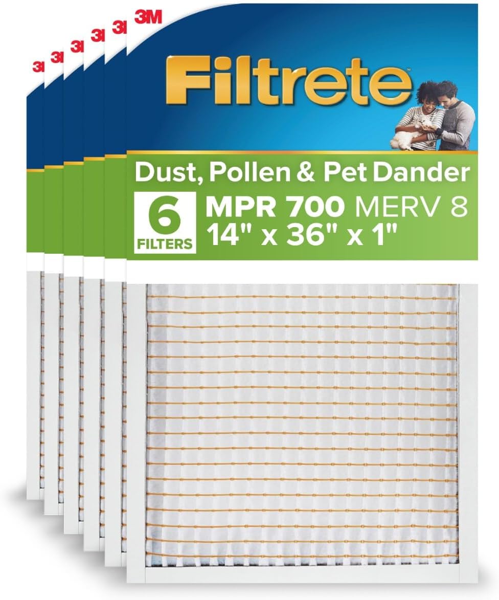 Filtrete 25x25x1 MPR 700 Air Filter - MERV 8, 3-Month Pleated Electrostatic, 6-Pack