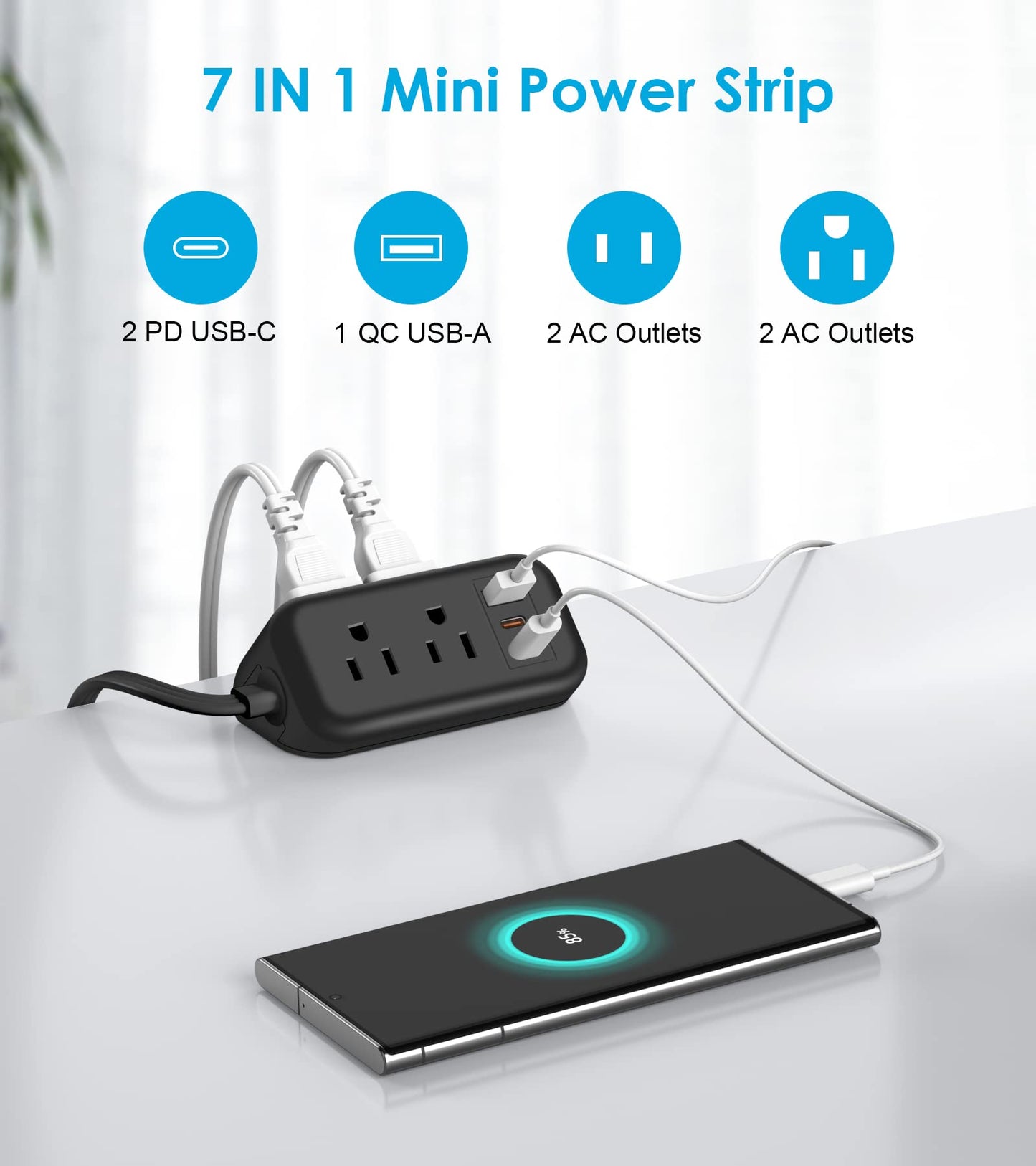Cruise Ship Essentials - 30W USB CTravel Power Strip Flat Plug, 3 Ft Flat Extension Cord with 4 Outlets 3 USB Ports(2 USB C), Small Power Strip No Surge Protection for Cruise Travel Home Office