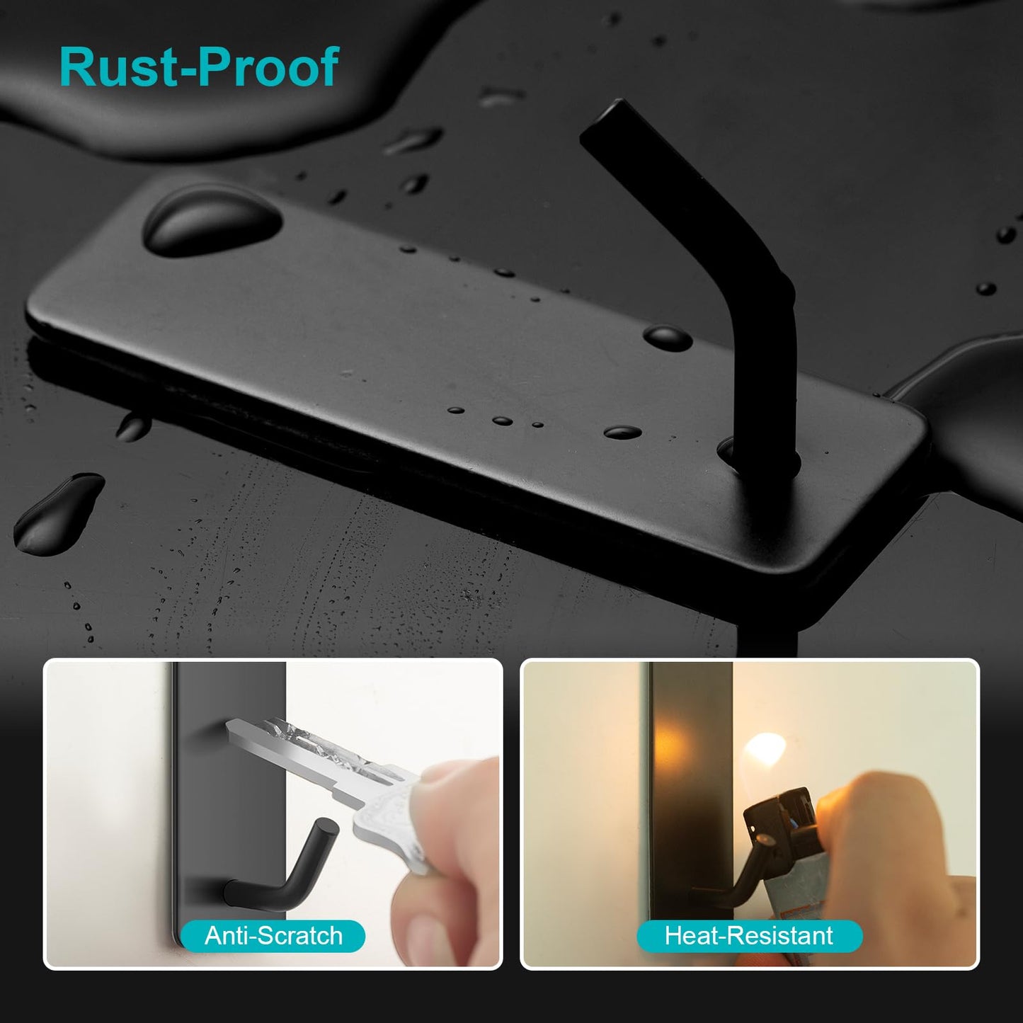 Quavzotu Small Self Adhesive Hooks for Walls No Damage, 6-Pack Stainless Steel Stick on Hooks for Hanging Towel Key Hat Bag Jewelry, Sticky Hangers for Kitchen Bathroom Door (Black(6pcs))