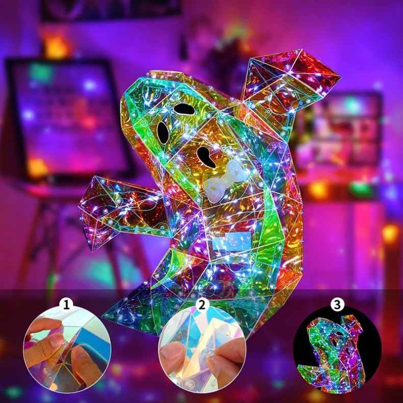 Spooky Ghost LED Lights - 2 Pcs Prismatic Iridescent Halloween Decorations for Indoor Use