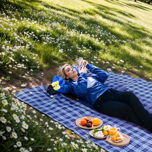 Wind Tour Waterproof Picnic Blanket Set - Foldable Sandproof Outdoor Mat for Camping Beach Park, 59x71 inches, Navy Blue, Includes 2 Mats