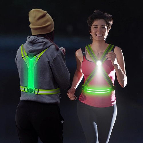 High Visibility Reflective Running Vest -running lights for runners- Glow Safety Vest with Detachable Light & IPX4 Waterproof Waist Bag, 8 Colors for Night Running, Cycling, Dog Walking (Unisex Fit)