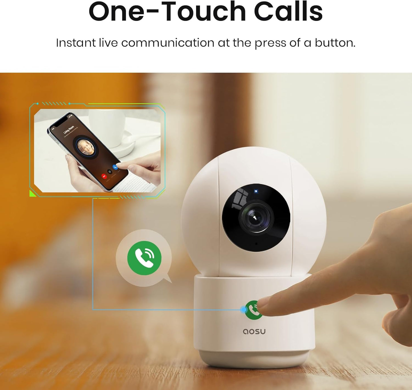 4MP AOSU Indoor Security Camera - 2.5K Baby & Pet Monitor with 360° View, WiFi, Night Vision & Alexa Compatibility