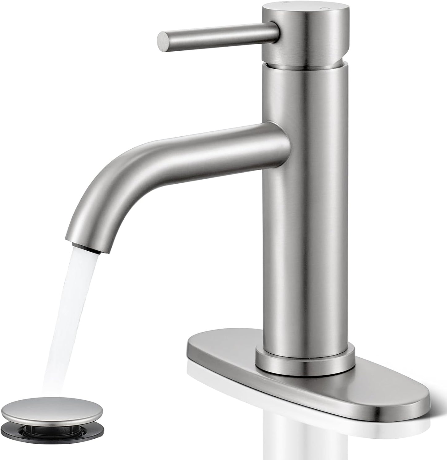 WINKEAR Gold Bathroom Faucet - Modern Single Hole Sink Faucet with Pop-up Drain & Flexible Hoses
