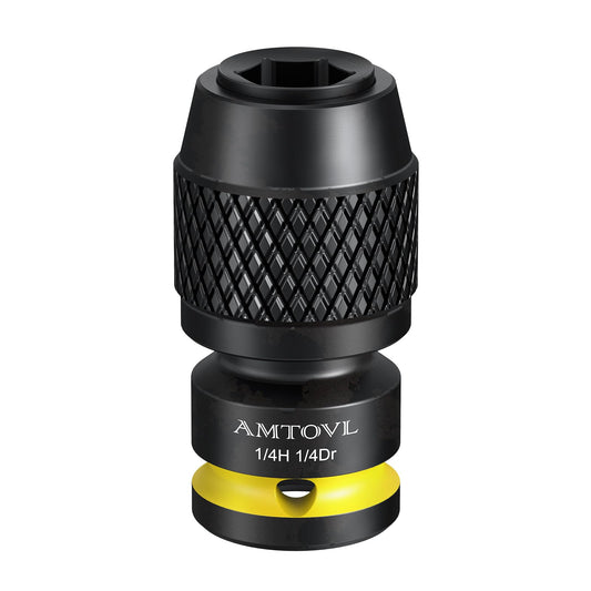 AMTOVL Impact to 1/4 Hex Converter - 1/2 INCH Drive Female to 1/4-Inch Allen Adapter, Universal Joint Quick-Change Chuck, 1/4“, 3/8” Drive to 1/4-inch (1/4-inch Drive to 1/4-inch Hex)