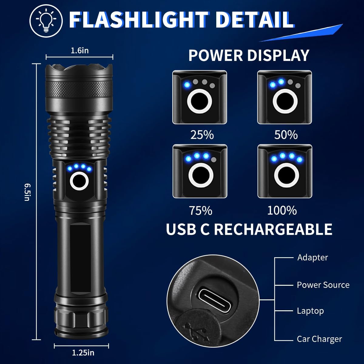 Rechargeable High Lumens Flashlight 3-Pack - Super Bright LED Tactical Lights for Camping & Emergencies