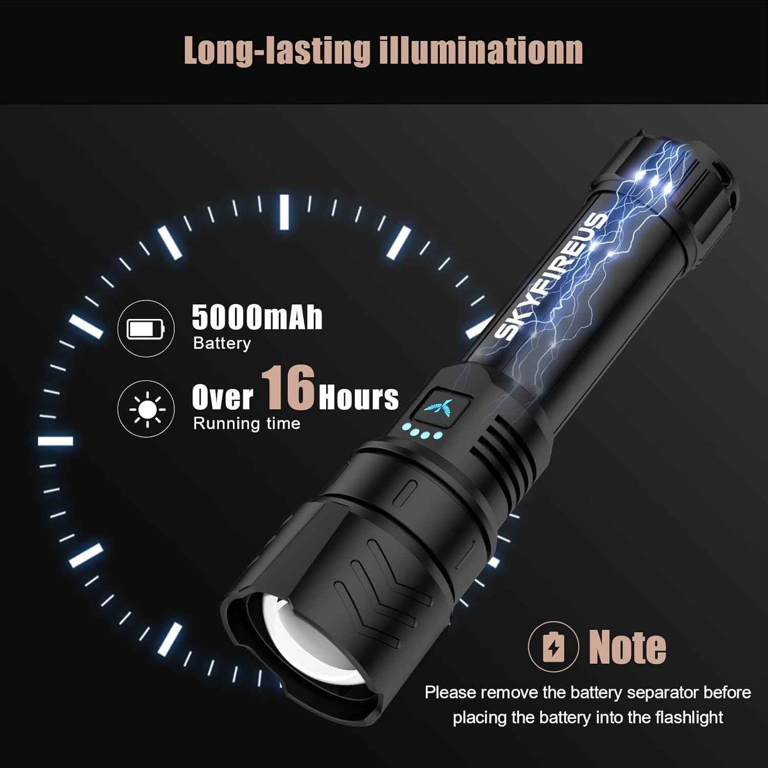 2000 Lumen Rechargeable LED Flashlight - Waterproof Tactical Light with Zoom & 4 Modes for Camping & Outdoor Use