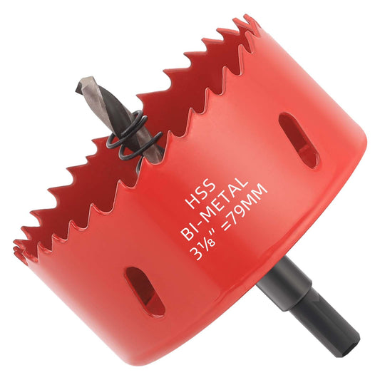 GARHWAL 3-1/8 inch Bi-Metal Hole Saw Drill Bit - Ideal for Circular Cuts in Wood, Plastic, and Sheet Metal - 1-3/16" Cutting Depth - Includes Arbor and Pilot Bit