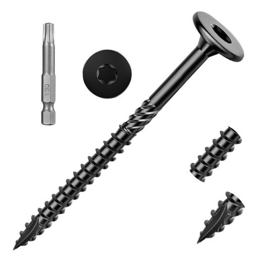 Apalie 25PCS #14 x 4 Inch Lag Screws Structural Wood Screws 4 inch, Black Coated Rust Resistant Heavy Duty Construction Screw Star Drive with Bit
