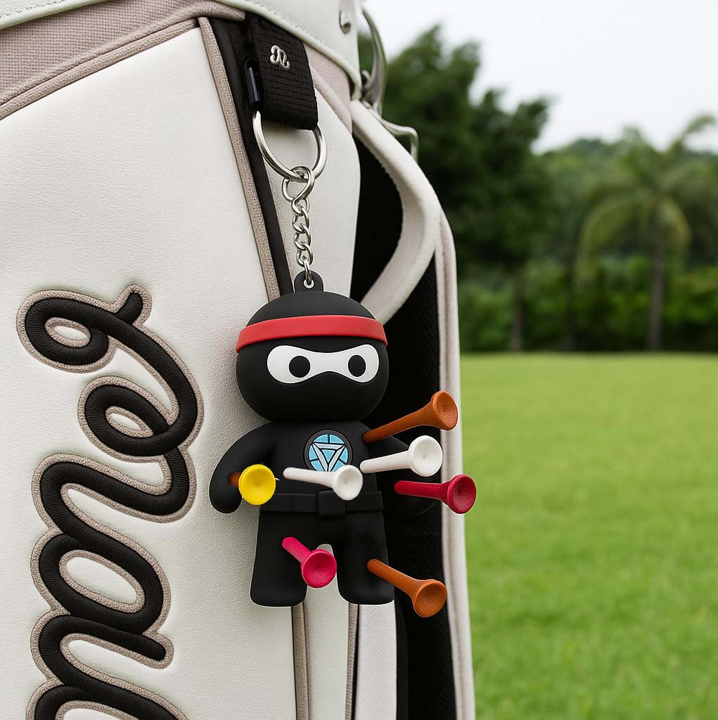 FAR&STRAIGHT Ninja Golf Tee Holder | Interchangeable Plugins | Funny & Unique Golf Gift | Personalized Accessory (4 Plugins)