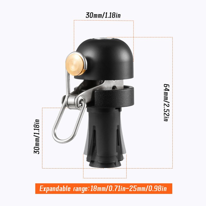 ACRUNU Bike Handlebar Bell - 80dB Loud Aluminum Alloy End Plug Bell for Road & Mountain Bicycles | 18-25mm Compatible | Waterproof & Lightweight 65g (Black)