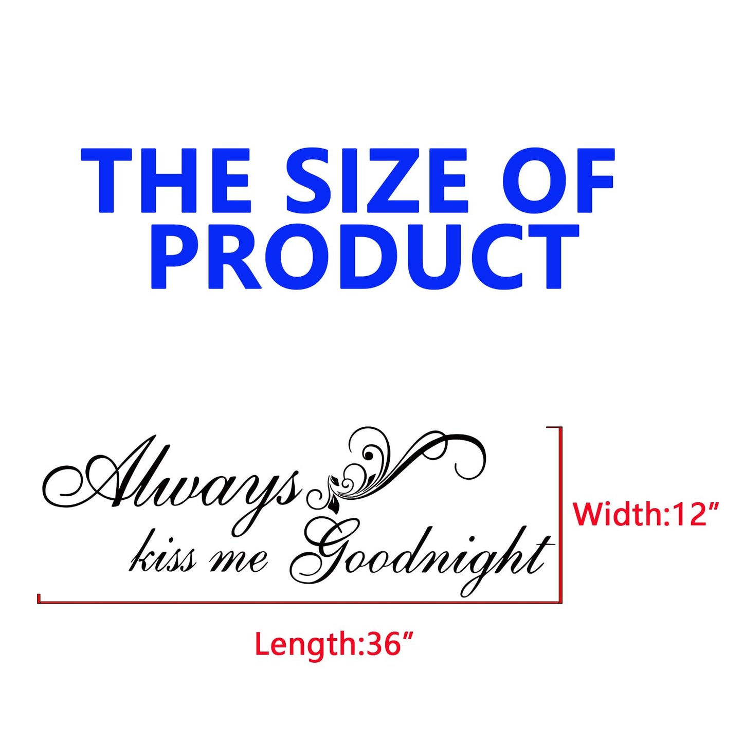 SEATUNE Always Kiss Me Goodnight Wall Decals - Bedroom Wall Stickers - Romantic Marriage Couples Quotes Inspirational Love Family Bathroom Bed Home Vinyl Art Wall Decor 36"X12"