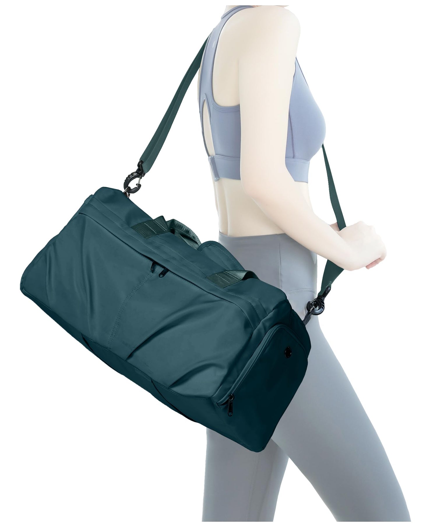 Gym Bag for Women Men with Shoe Compartment, Sport Duffel Bag, Waterproof Travel Weekender Overnight Carry on Bag for Yoga with Trolley Sleeve, Peacock Blue