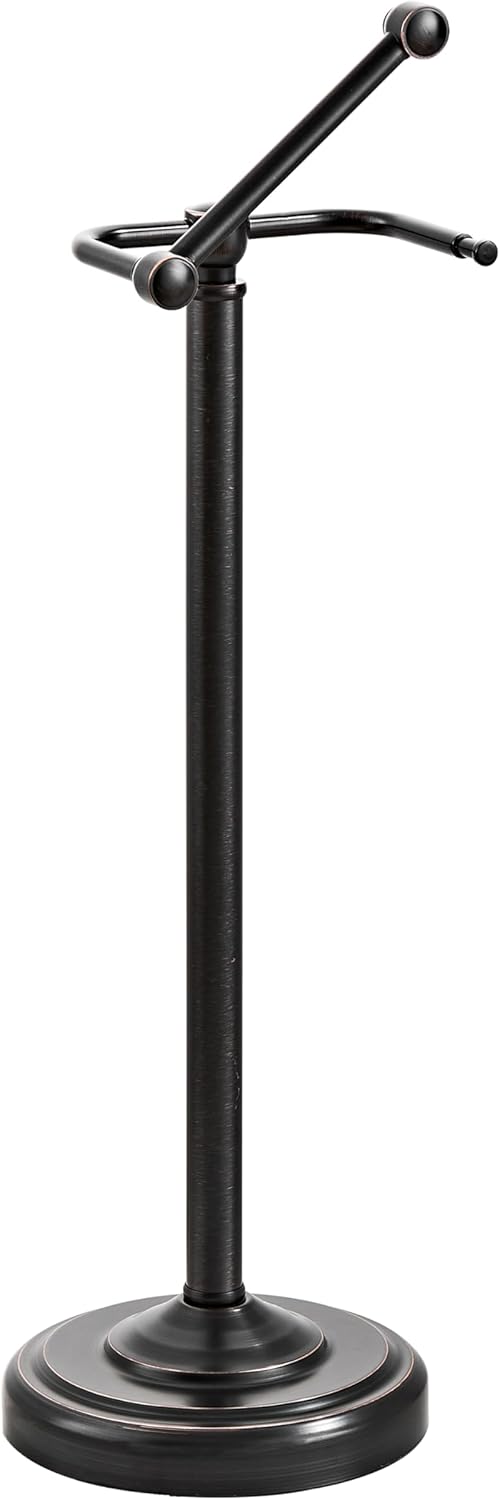 Brushed Nickel Free Standing Toilet Paper Holder with Pivoting Design & Weighted Base