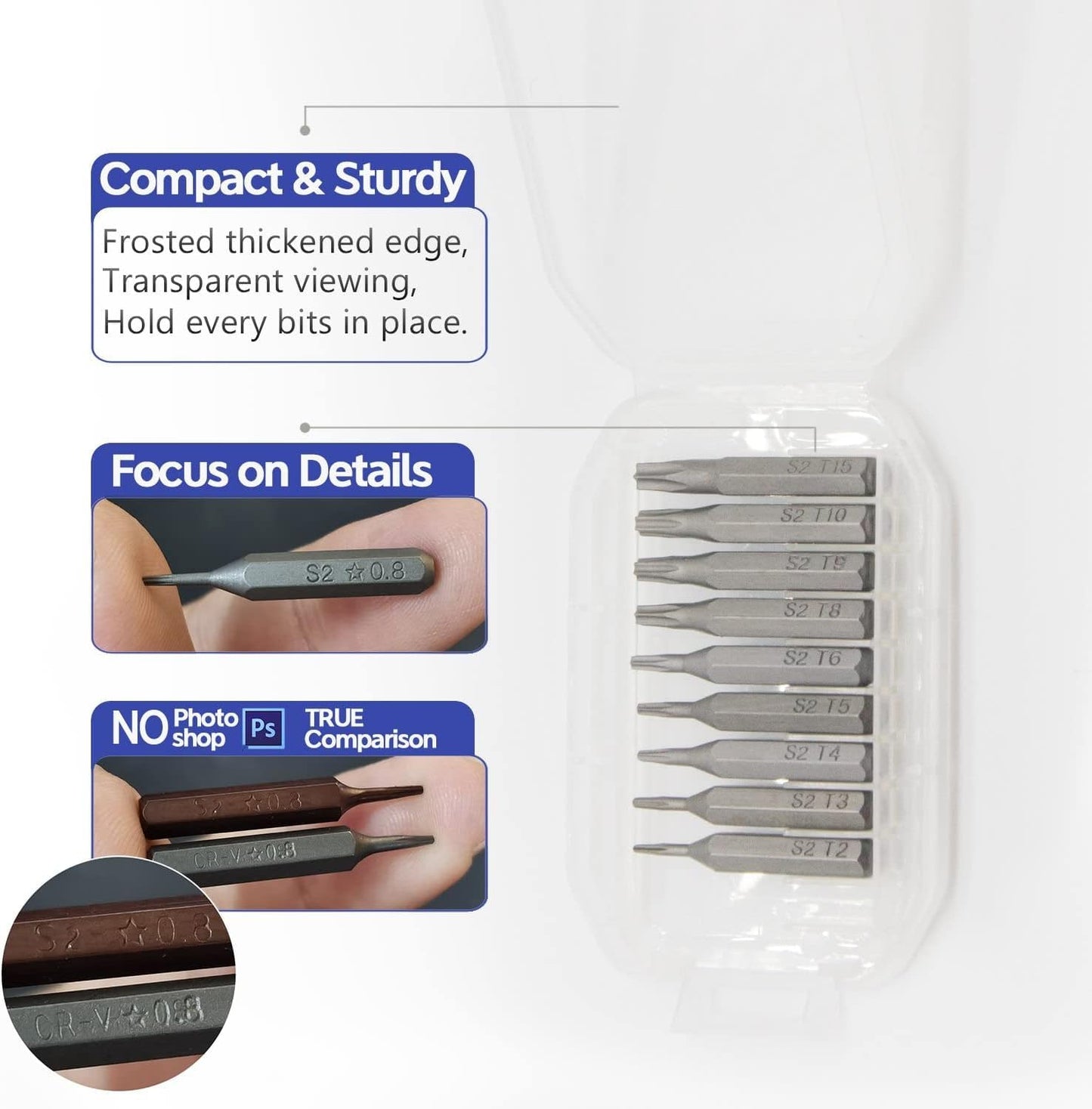 qiipii Precision S2 Steel 4mm screwdriver bit set 38pcs - Phillips 000 00 and more, Flathead, Torx 2 3 4 5 6, Torx Security, Pentalobem, Hex, Tri-Wing, Triangle, U-shaped Bits in Case Collection