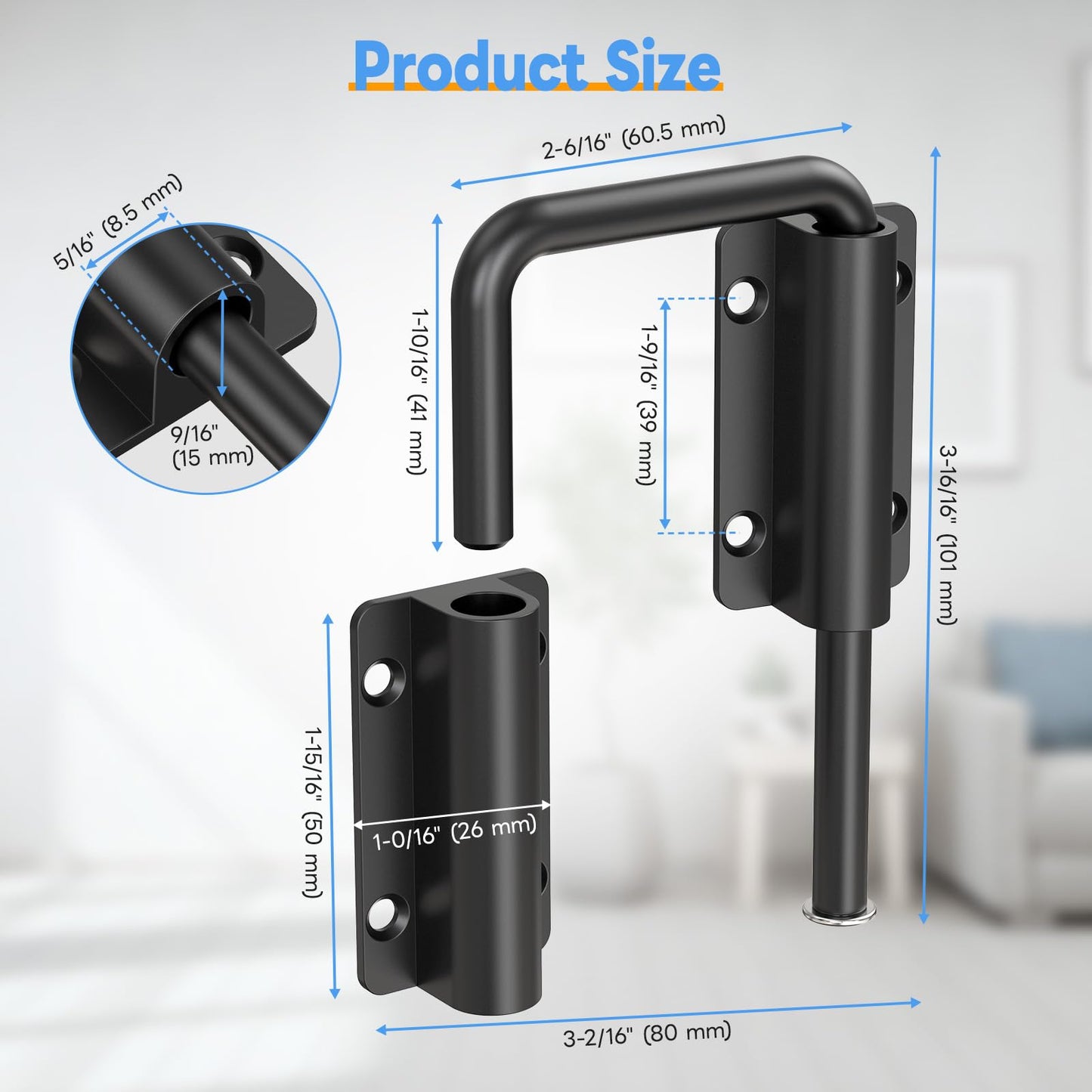 Mixizigoz New Patio Sliding Door Loop Lock - 2-3/8 Inch U-Shaped Loop Latch, 90/180 Degree Home Security Lock for Sliding Doors, Windows, Barns, Gardens, Screens (Black-1 Pc)