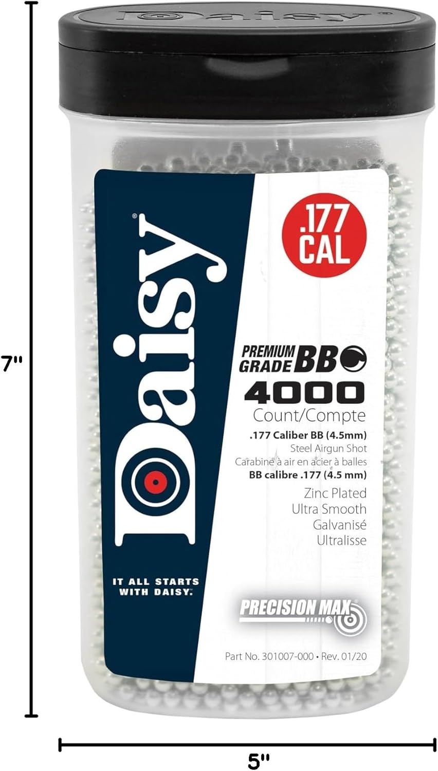 Daisy Premium Grade .177 Cal 4000-Count PrecisionMax BBs - 4.5 mm Bottle for Optimal Performance