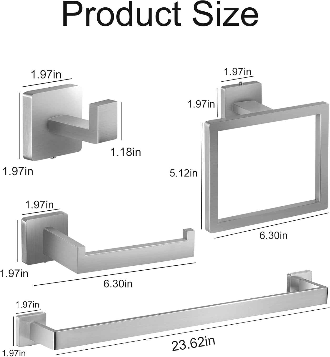 Brushed Nickel Bathroom Hardware Set - 10-Piece Towel Bar, Ring, Hook & Holder Kit