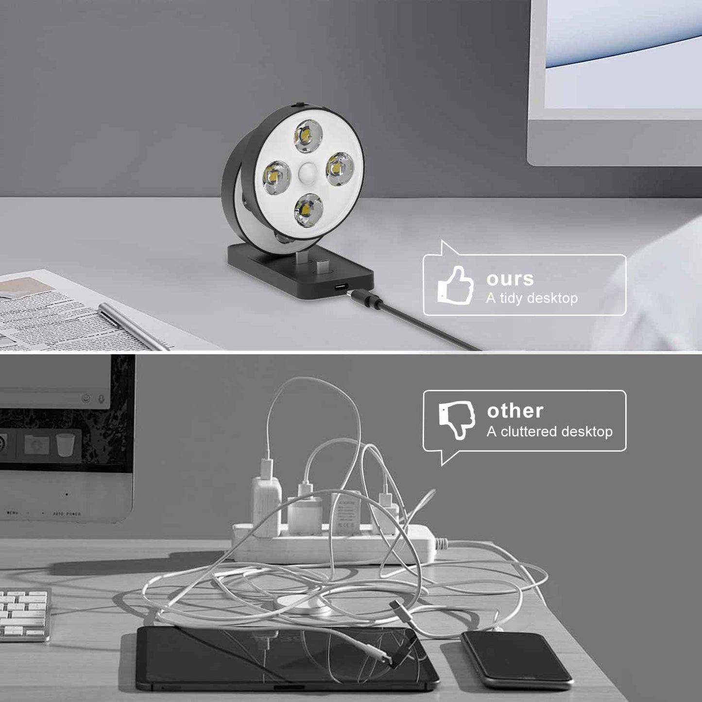 Black Motion Sensor Light Charging Station Multi-Device Charging Station Charging Three LED Lights at The Same Time Saves Time Space and More Convenient.
