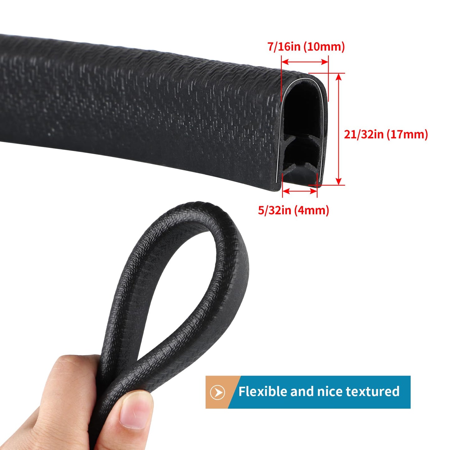 Sanbege Rubber Edge Trim Guard 32.8ft/10m, Adhesive Free Door Edge Protector, U Shape Edge Seal Strip with Embedded Metal Clips Fits 3/64" to 1/4" Thick Edges (Black)