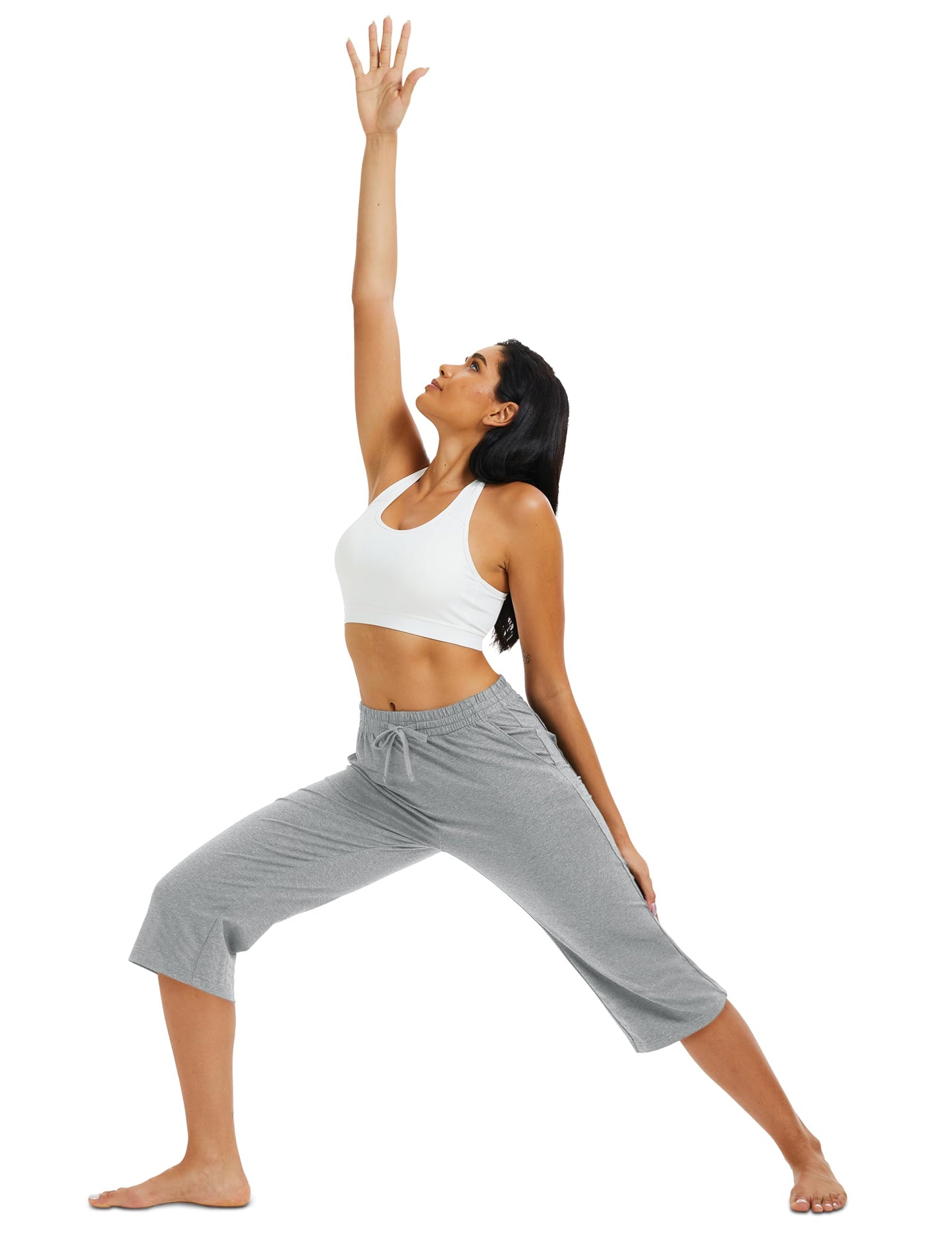 MAGCOMSEN Women's Cotton Capri Pants with 5 Pockets Stretch Summer Capris Yoga Workout Athletic Sweatpants Spandex Light Grey M