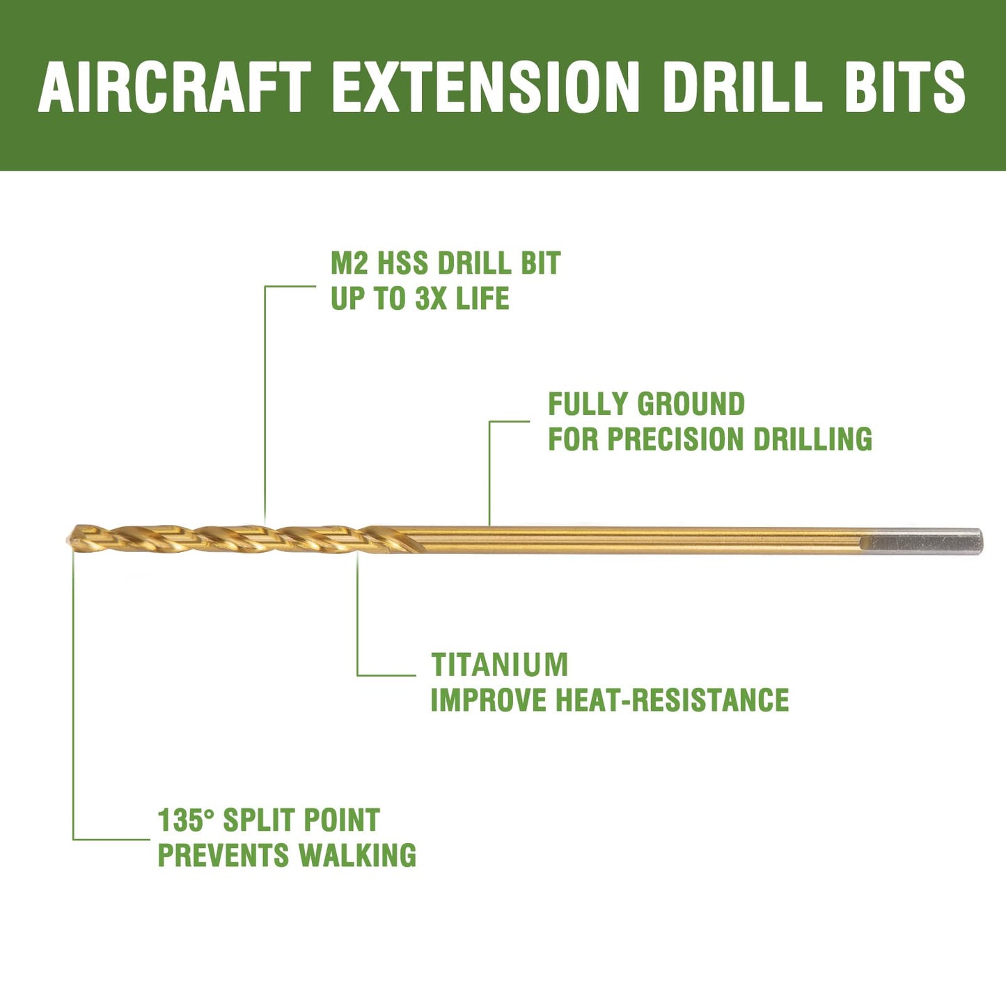 HLOFIZI 7/64 x 6 Inch Extra Long Drill Bits (6 Pack), Aircraft Drill Bit Titanium M2 High Speed Steel for Wood, Plastic, PVC, Thin Metal Sheet
