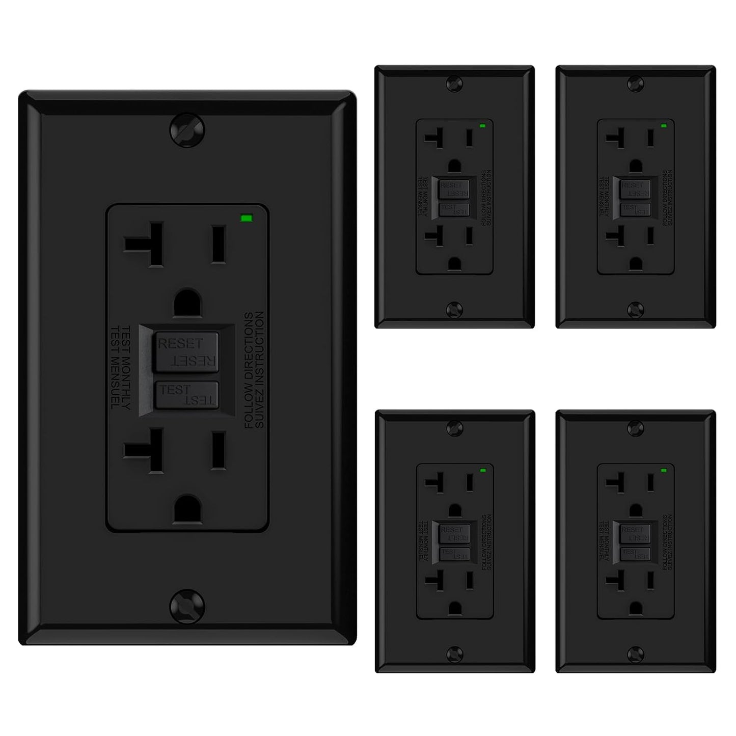 GFCI Outlet 15 Amp - Self-Test Electrical Receptacle with LED Indicator, 10 Pack