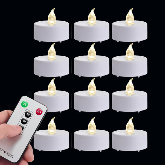 xiangpeng Tea Light Candles with Remote Control,12pack Flickering Flameless LED Candle,Long Lasting 400+Hours,Battery Operated with Timer for Home Decoration Seasonal &Festival Celebration WarmWhite
