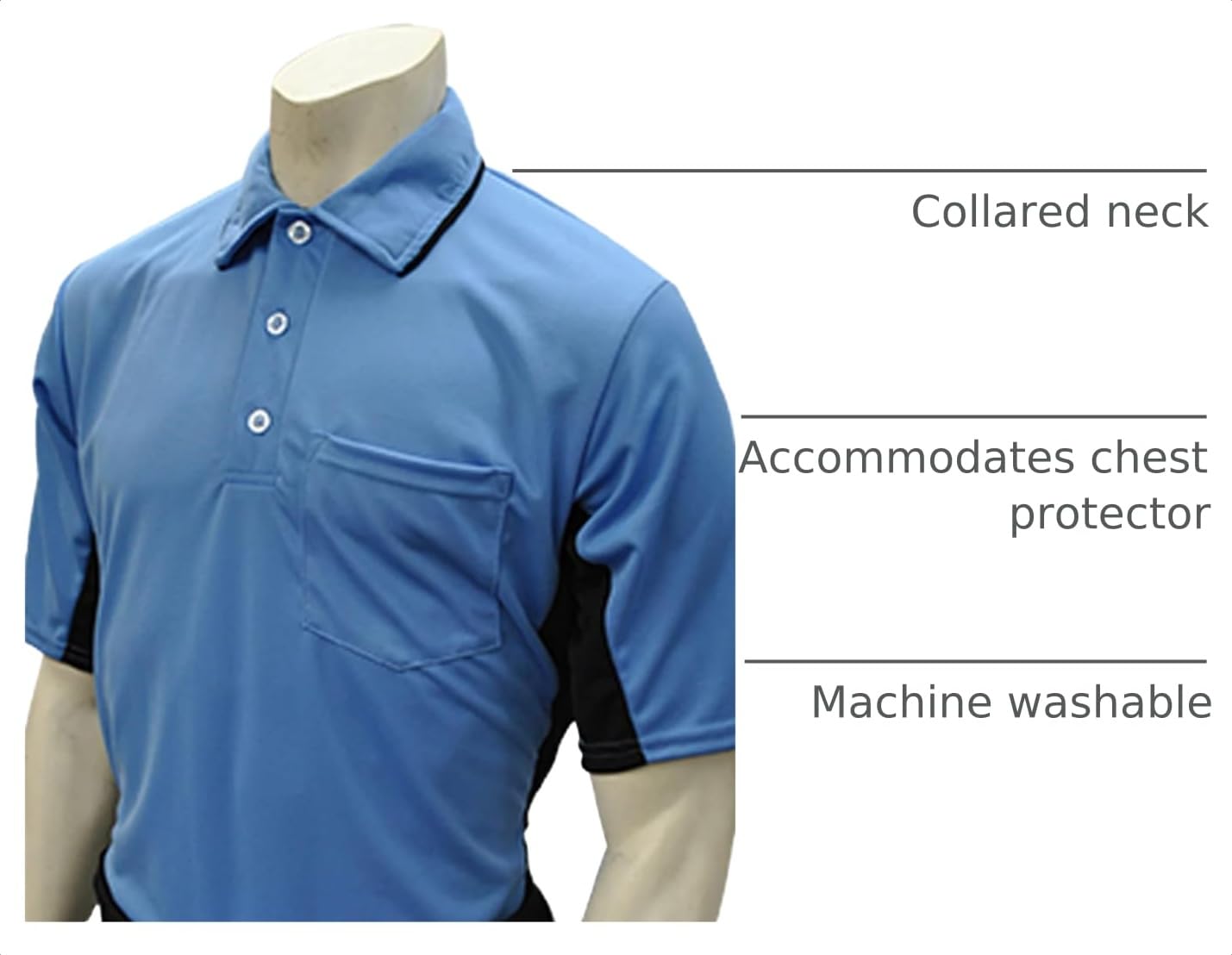 Smitty USA-312 Major League Style Short Sleeve Umpire Shirt with Side Panels (Blue with Black Side Panels, Large)