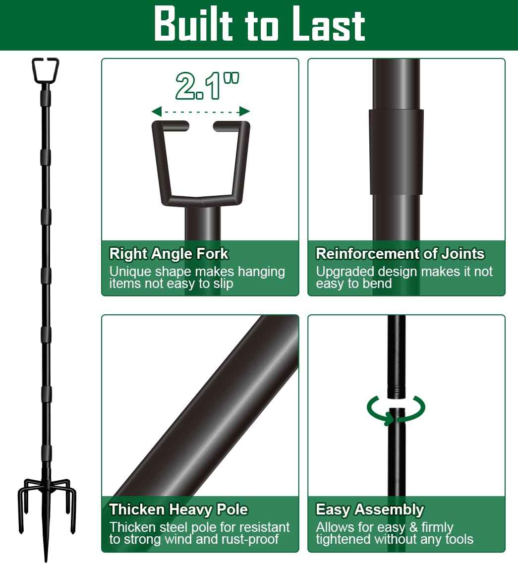 Tigerden 10Ft String Light Poles for Outside, Adjustable Metal Poles for Outdoor String Lights, Rustproof & Sturdy Light Stand Posts for Patio, Backyard, Deck, Garden, Party Decorations