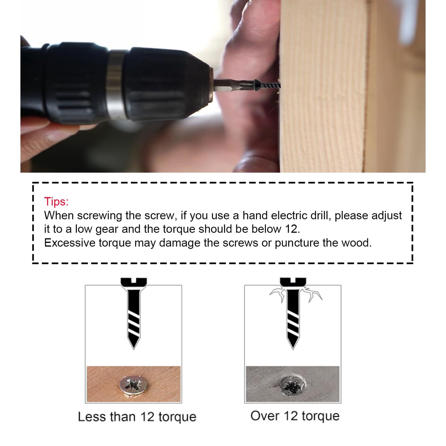 #4 Wood Screws Assortment Kit, Small Screws Set 500pcs, Short Cabinet Screw, Phillips Flat Head Self-Tapping Screw, Black Screws, Carbon Steel, Contains 50pcs M6 Screw Anchors