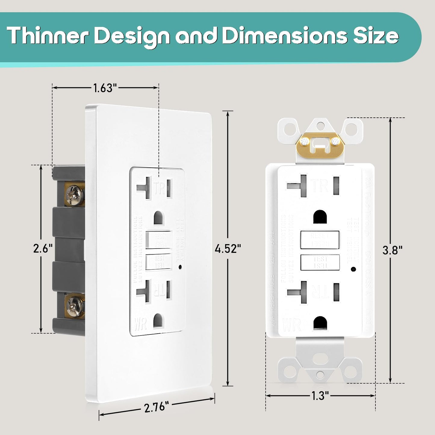 1 Pack GFCI Outlet 20 Amp Self-Test with LED Indicator, Tamper Resistant (TR) Weather Resistant (WR) GFI Electrical Receptacle Ground Fault Circuit Interrupters, Wallplate Included, UL Listed,White