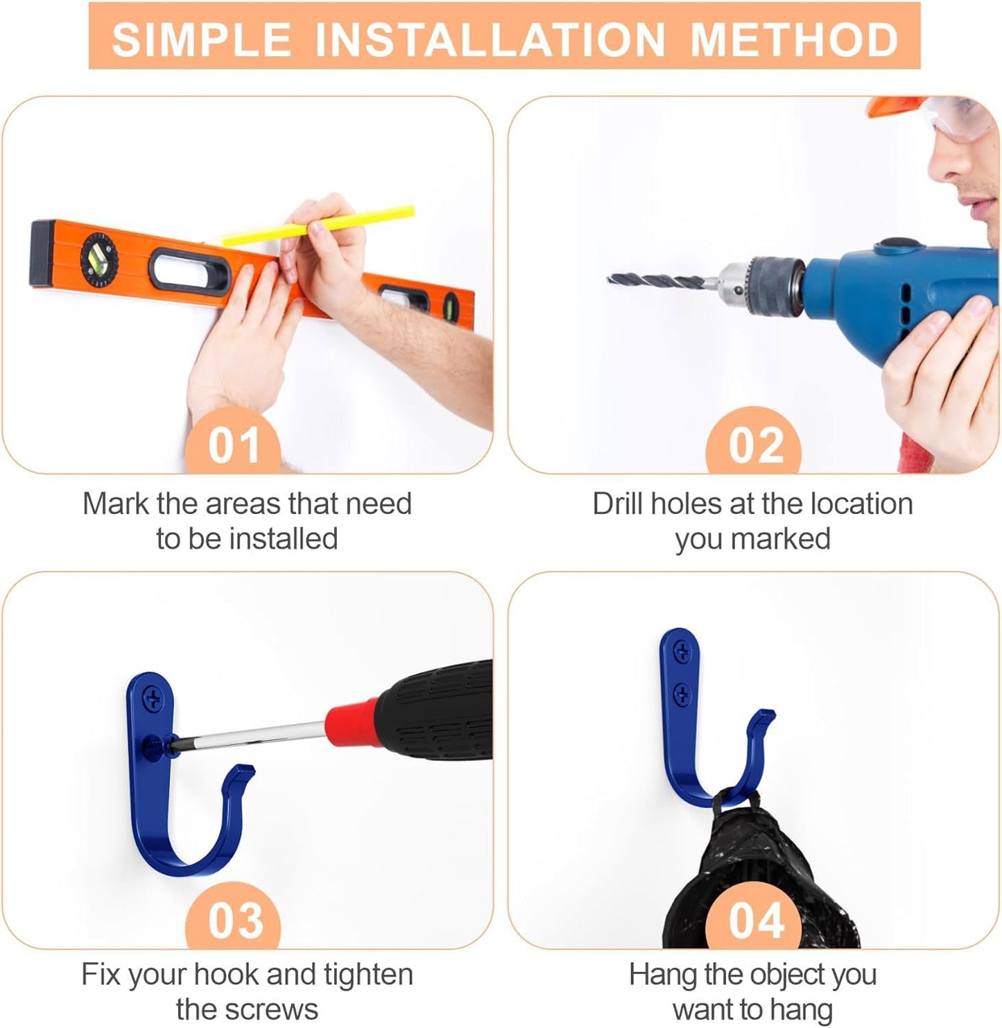 20PCS Wall Hooks for hanging, Metal Wall Hooks for Coats, Coat hooks for Wall, Heavy Duty Single Prong Wall Hooks With 40 Pieces Screws for Hanging Coats,Towel,Backpack,Hat, Dog Leashes (Blue)