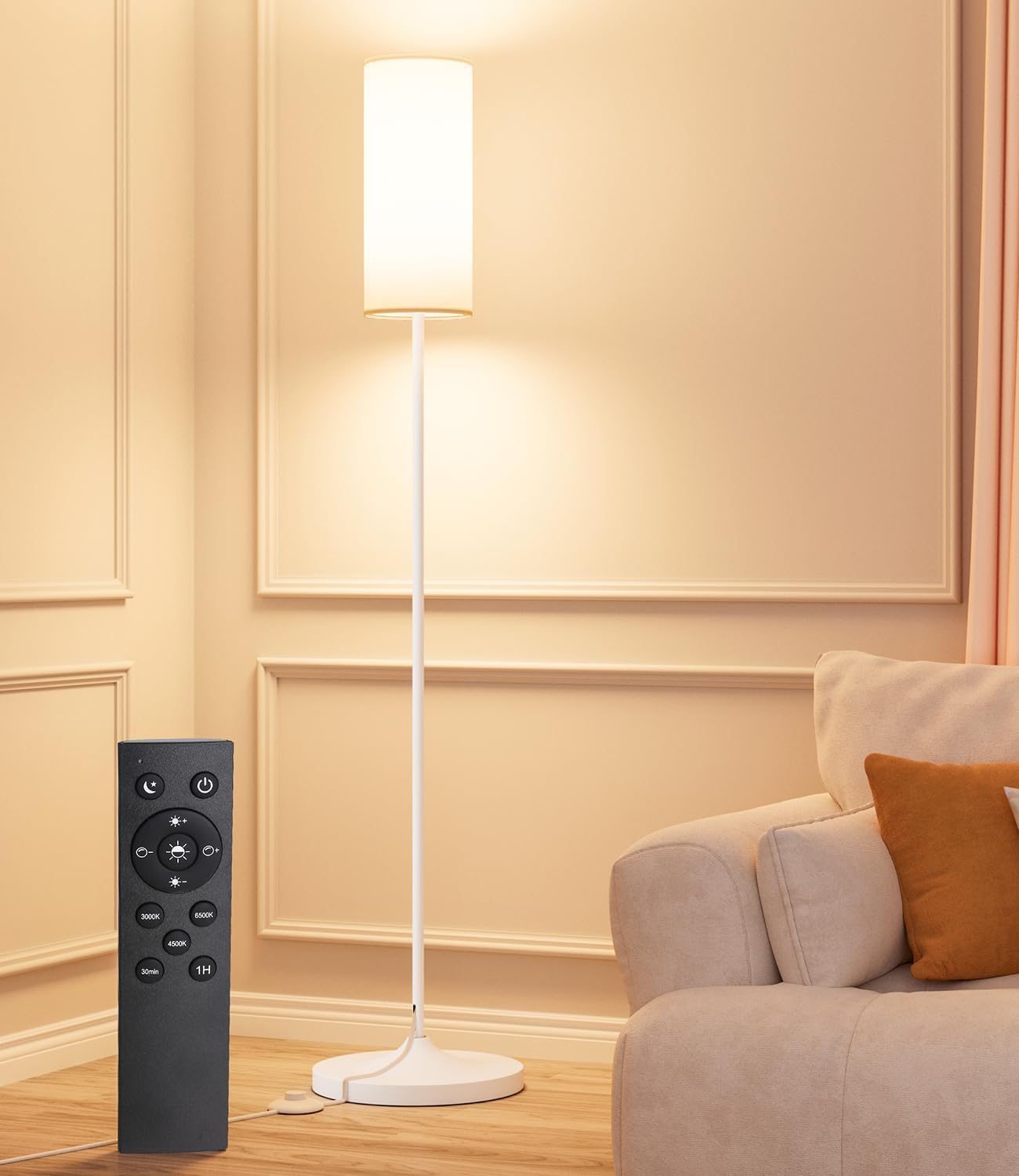 LED Floor Lamp with Remote & Dimmable Feature - Modern Gold Standing Lamp for Living Room & Bedroom