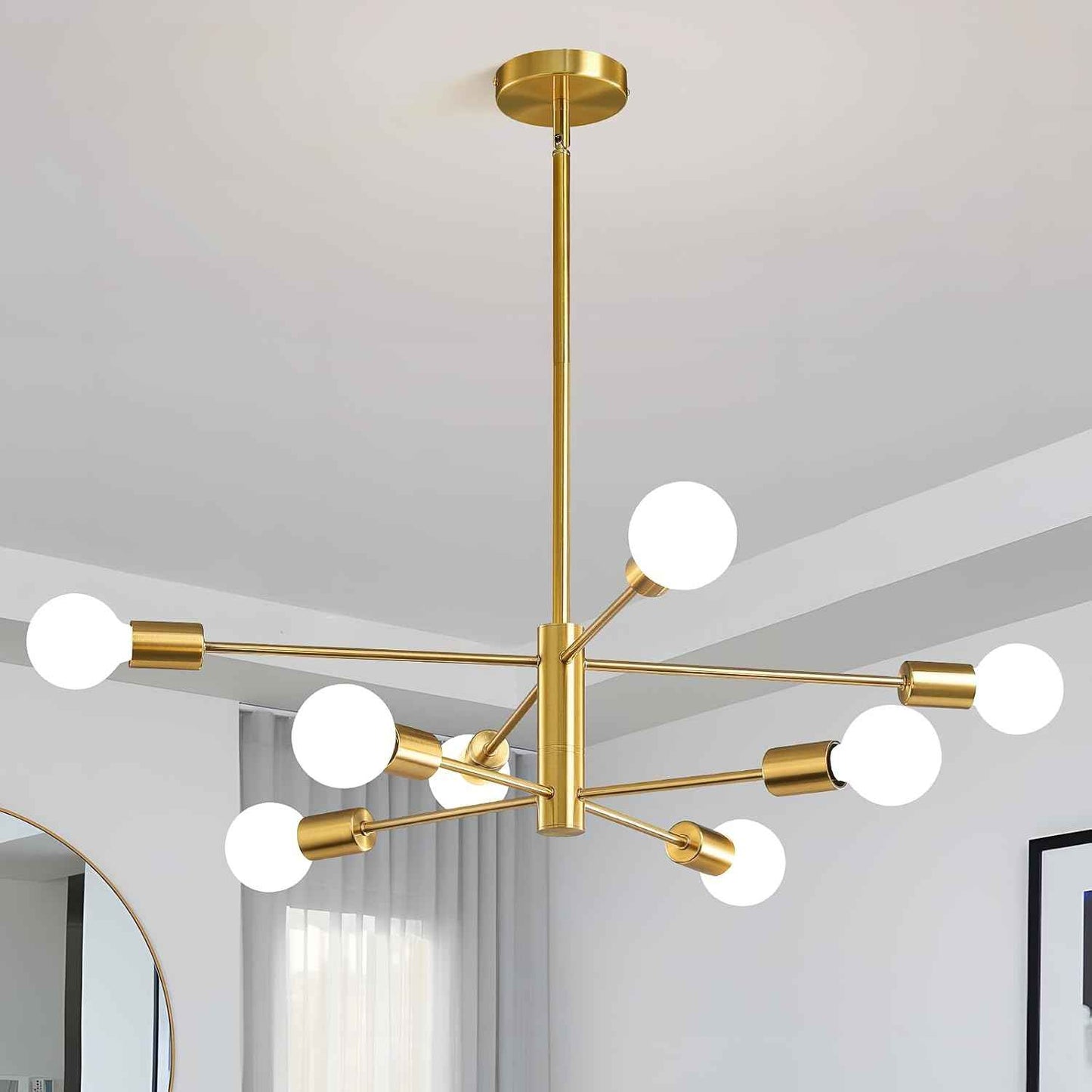 8-Light Gold Sputnik Chandelier - Modern Adjustable Ceiling Light for Dining Room, Kitchen & Foyer