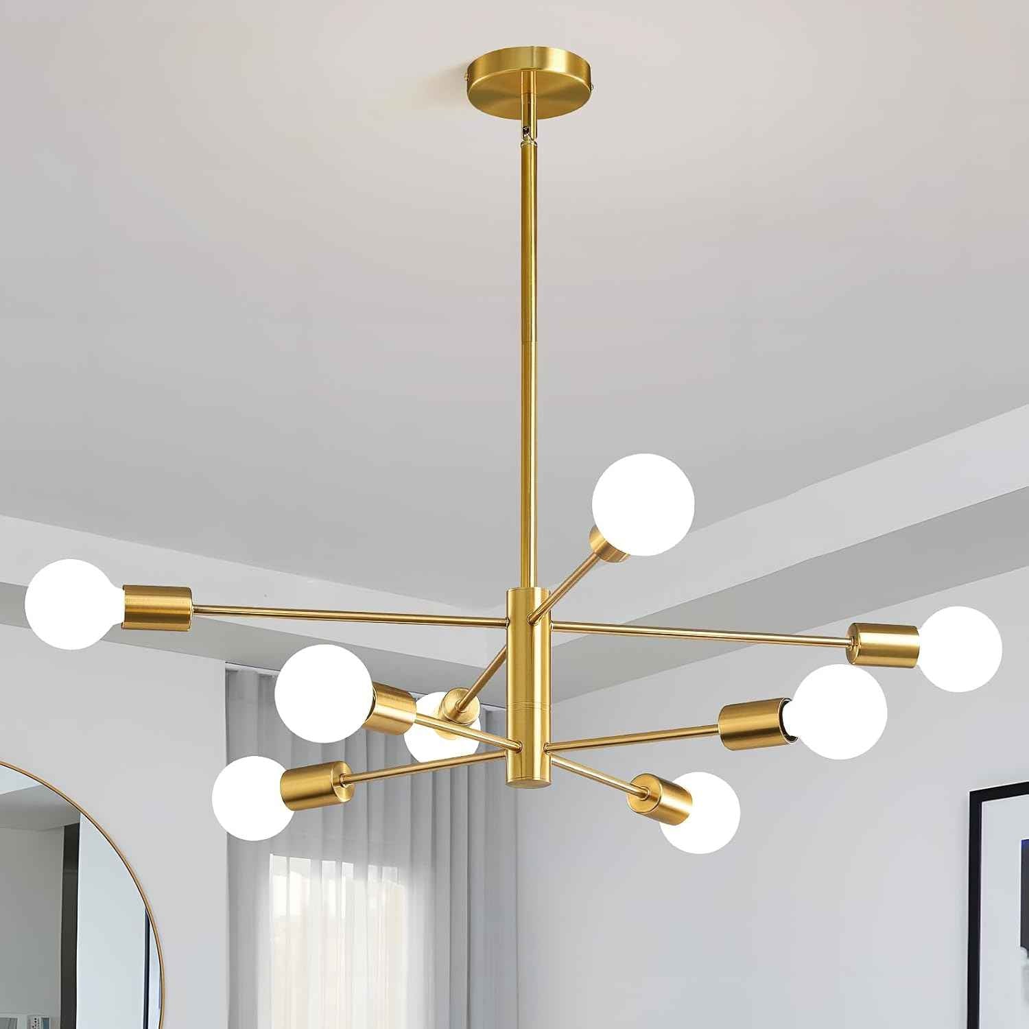 8-Light Gold Sputnik Chandelier - Modern Adjustable Ceiling Light for Dining Room, Kitchen & Foyer