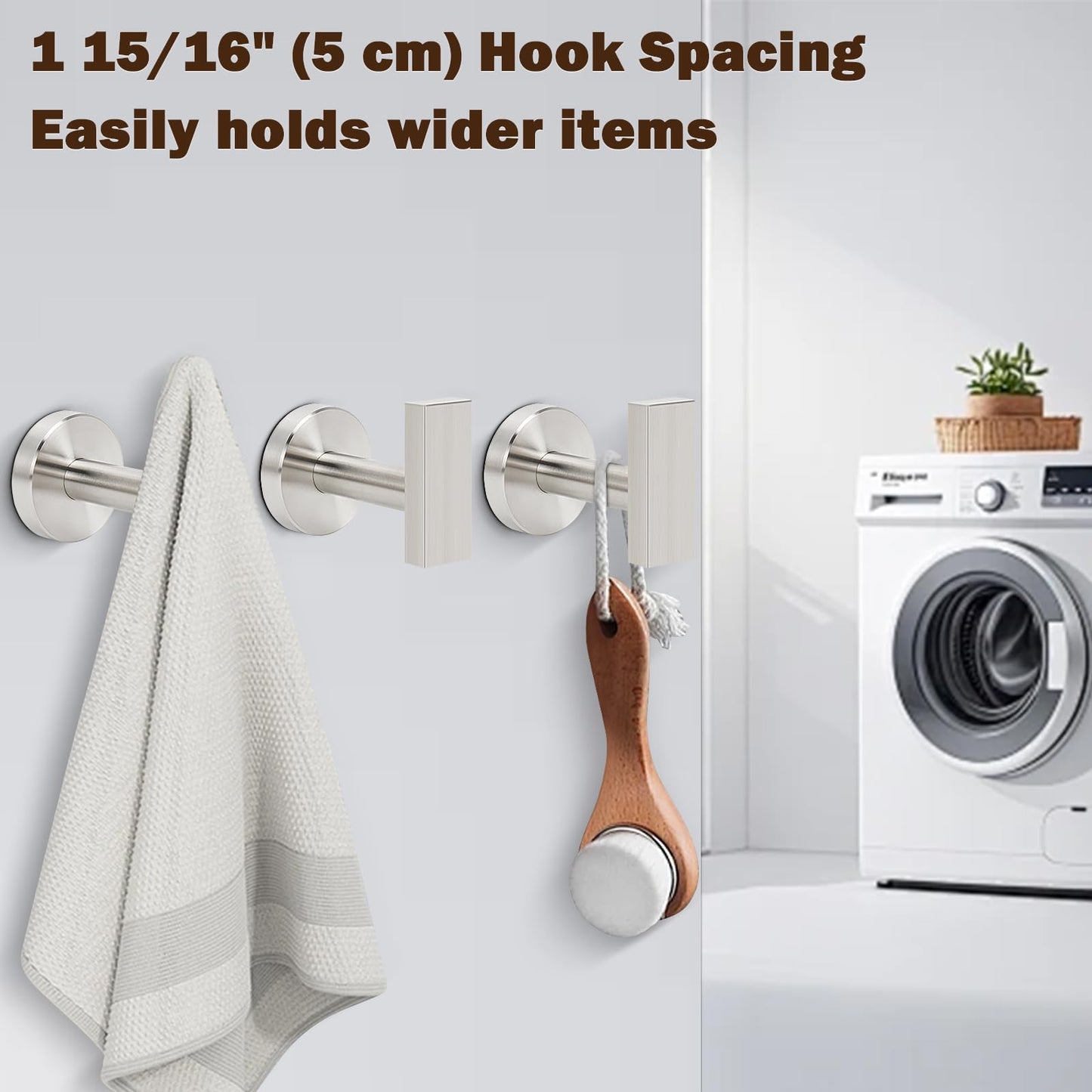 Siyzda Towel Hooks for Bathroom Wall, SUS 304 Stainless Steel Robe Coat Hook, Heavy Duty Towel Hanger for Kitchen Bedroom Living Room, 3 Pack (Brushed Nickel)