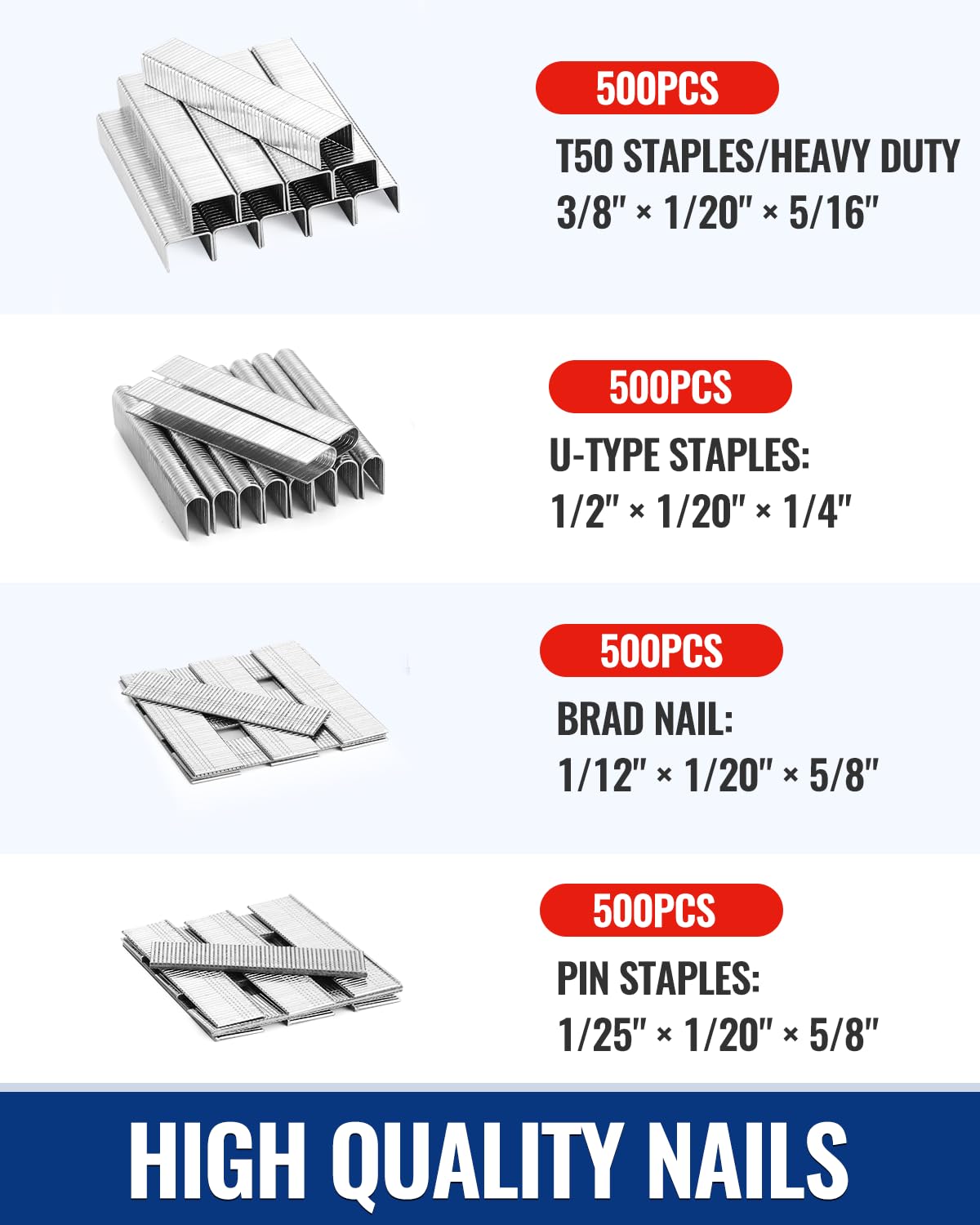 WORKPRO 4-in-1 Staple Gun, Manual Brad Nailer with 2000 Counts Staples, Upholstery Stapler Nail Gun for Fixing Material, Decoration, Carpentry, Furniture, Doors and Windows