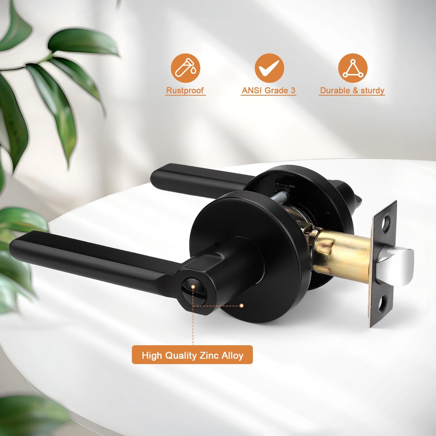 Probrico Privacy Door Handles for Bedroom and Bathroom Black Interior Door Handles, Keyless Privacy Door Lever Reversible, 6 Pack