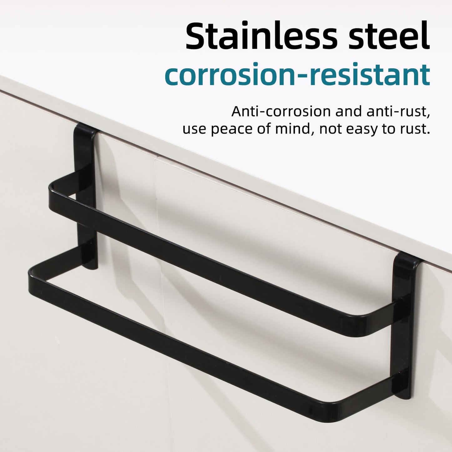 CHIKESI Double Layer Over Cabinet Towel Bar Holder, 2-Pack Stainless Steel Towel Bar for Hanging 2 Towels, Over The Door Towel Rack for Kitchen and Bathroom, Space-Saving Towel Hanger (Black)