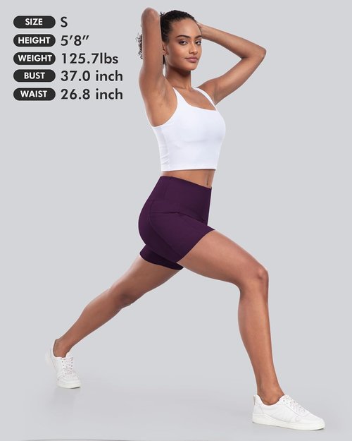 CHRLEISURE Women's High Waisted Biker Yoga Shorts - 5 Inch Tummy Control with Pocket