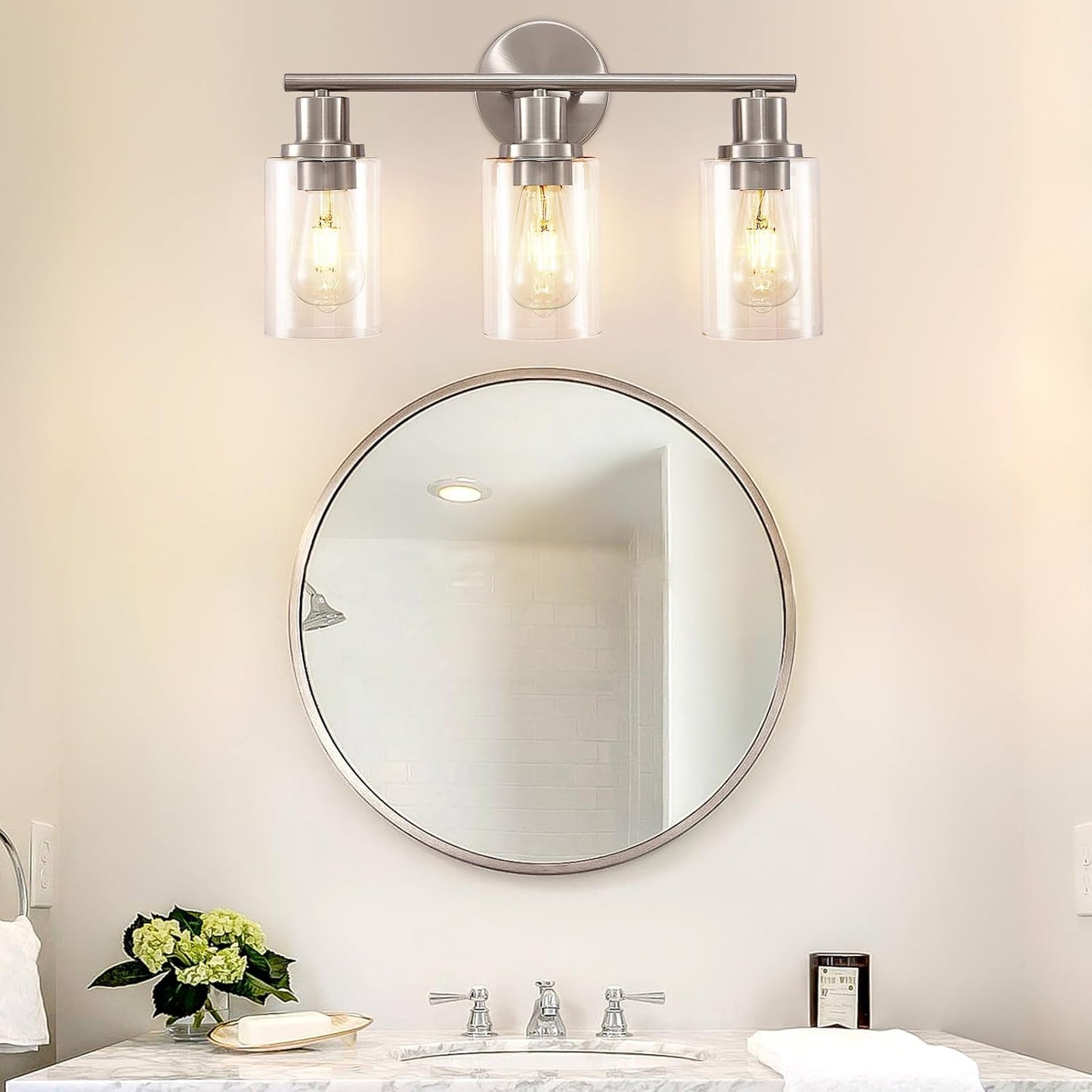 Modern Black 3-Light Bathroom Vanity Light Fixture with Clear Glass Shades - 2 Pack