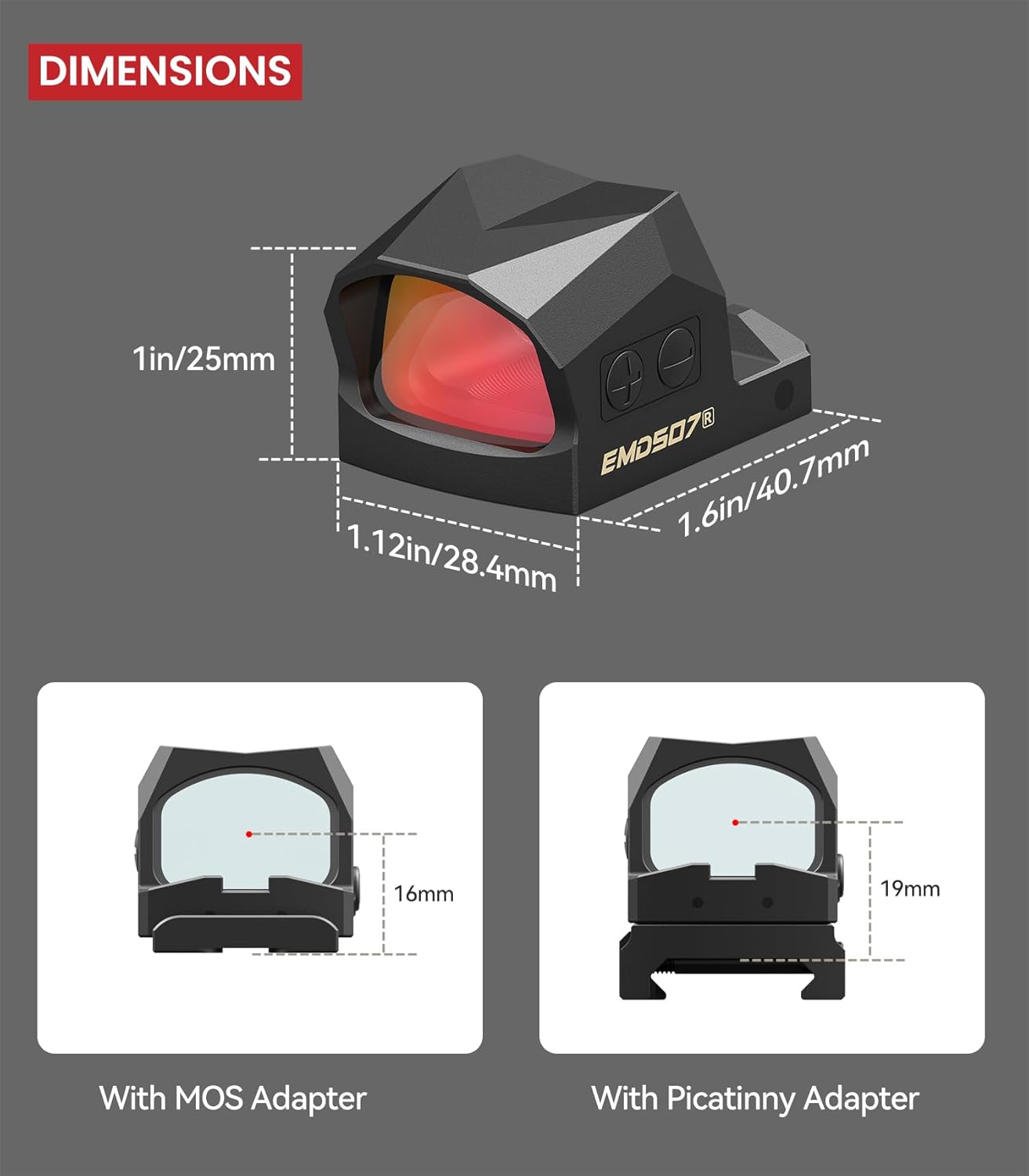 VOTATU EMD507-R Reflex Sight - Multi-Reticle Red Dot with 3 MOA Dot & 54 MOA Circle | Includes MOS Adapter & Picatinny Mount